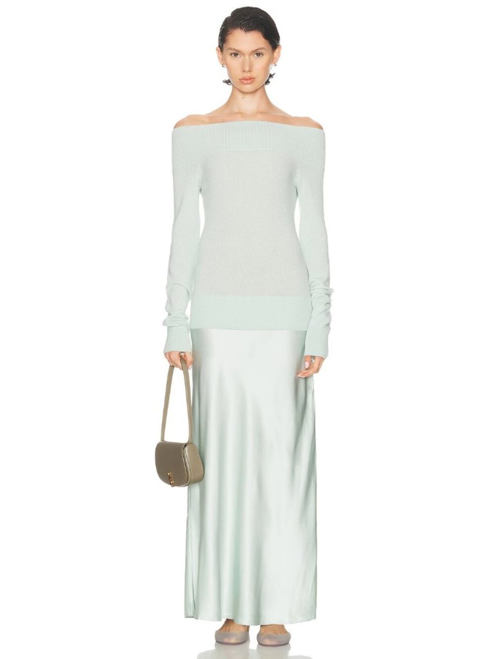 Christopher Esber Shoulderless Cashmere Monument Dress in Mint